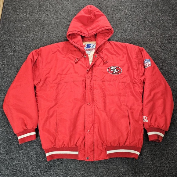 STARTER Other - Vintage Starter San Francisco 49ers Jacket Mens Large Red Full Zip Hooded 90s